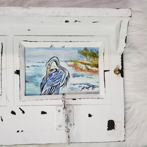Vintage Signed Artsy Beachy Shabby chic Coastal Wall 2 Hook Shelf - Picture 6 of 7